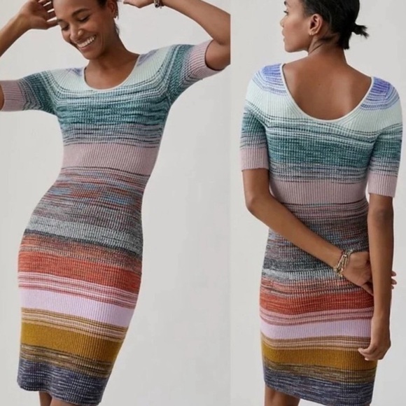 ANTHROPOLOGIE Colorful Striped Knit Sweater Dress - Picture 2 of 9